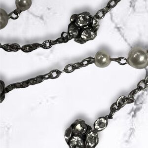 Long Silver Necklace Rhinestone Balls